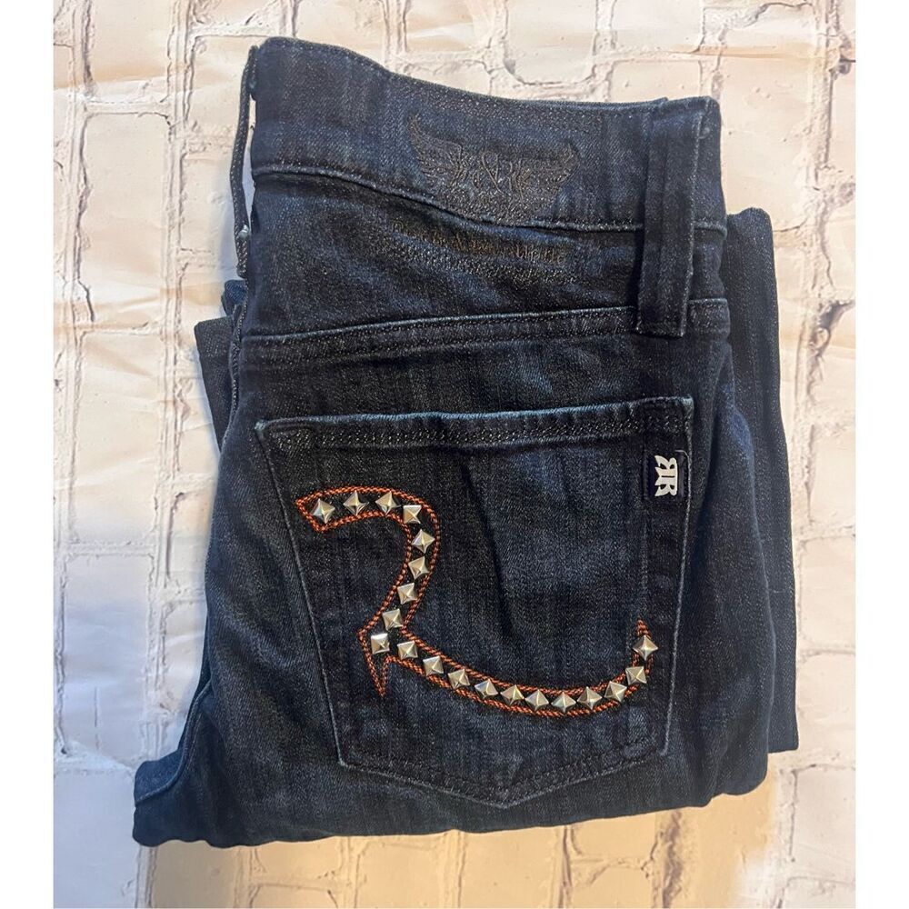 Rock & Republic Dark Blue Straight Leg Jeans with Studded Back Pocket